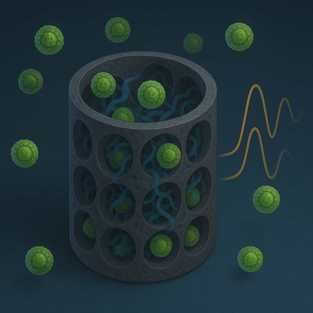 Monitorização em tempo real do crescimento de microalgas (imagem gerada por IA)